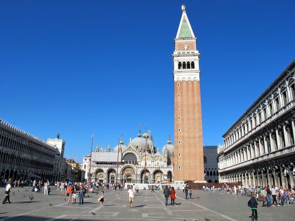 clock tower and Doge Palace in St Marks Square Venice