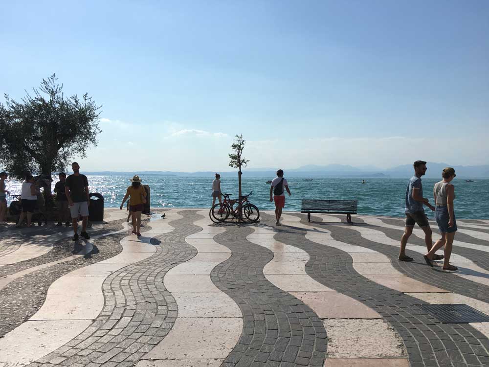 Striped paving next to Lake Garda, Italy