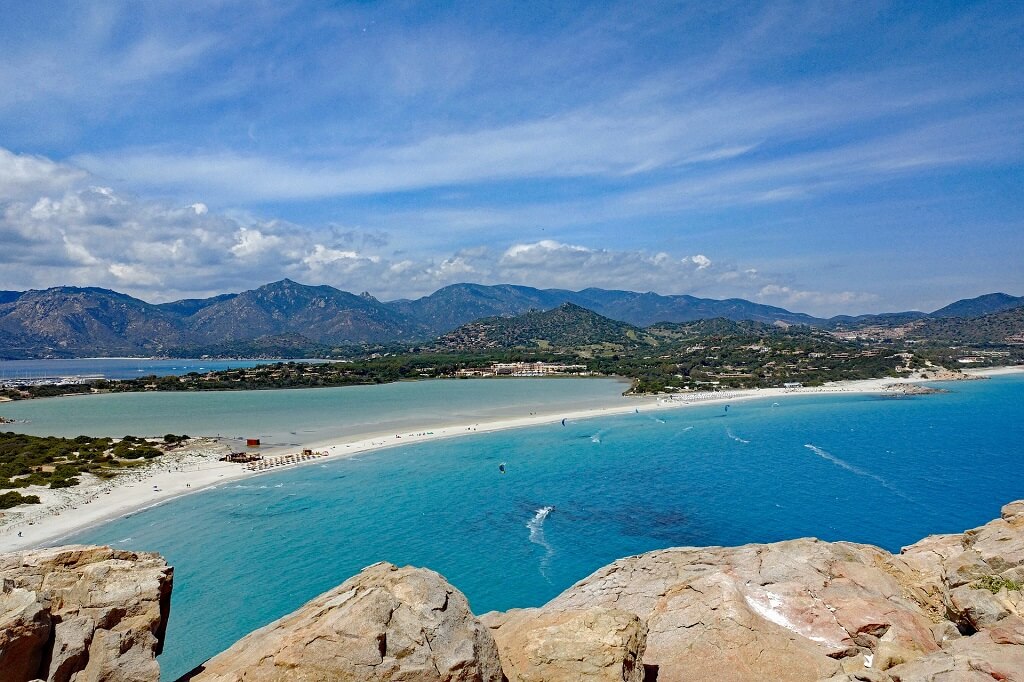 Beach with sand spit in Sardinia