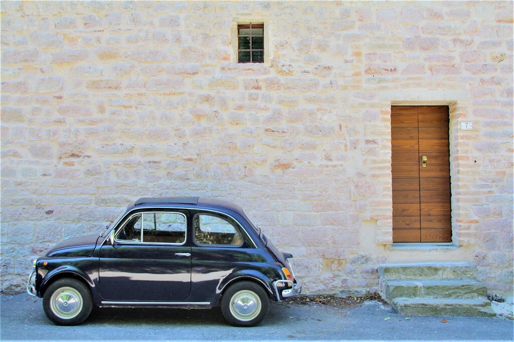 Small black Italian car, Fiat 500