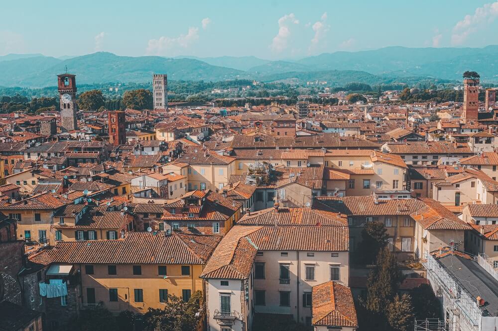 Rooftops of Lucca in Tuscany for families